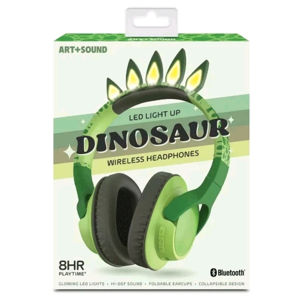 Green Dinosaur LED Light Up Wireless Headphones